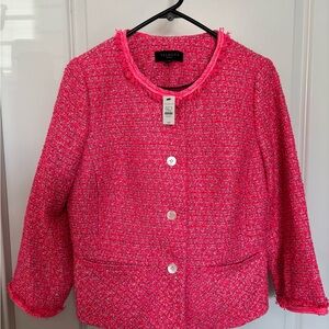 Talbots Vibrant Pink Tweed Jacket with Fringe